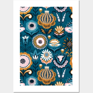 Abstract Cute Beautiful Blue Floral Organic Pattern Artwork Posters and Art